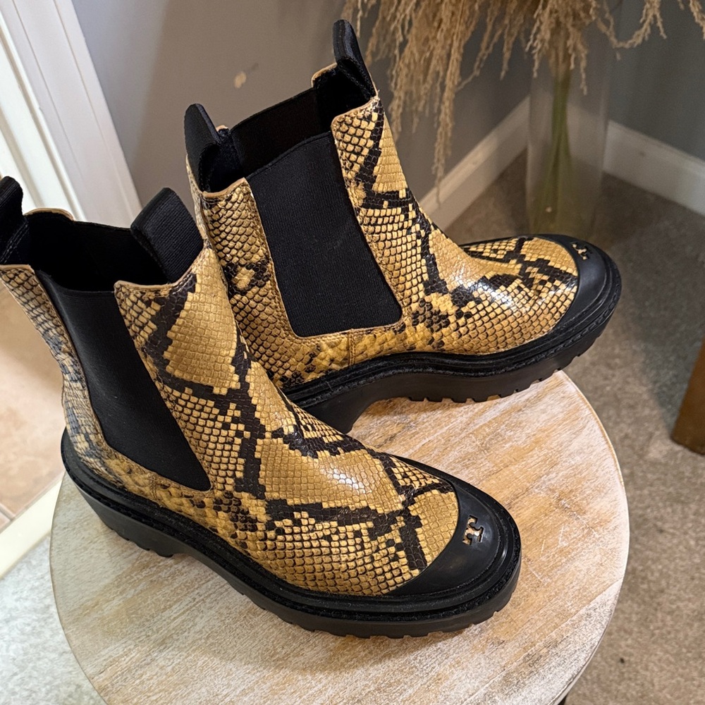 Tory Burch Yellow Snake-Print Chelsea Ankle Boots